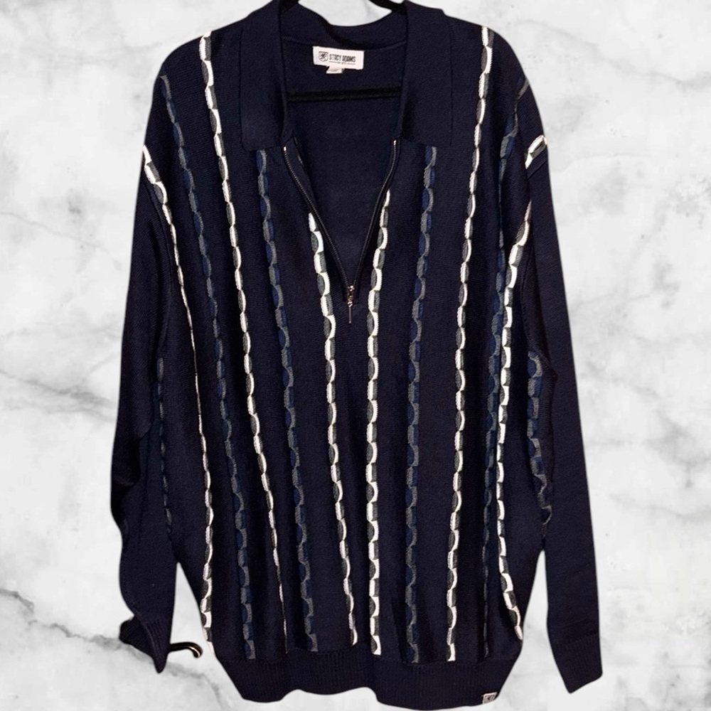 Stacy Adam’s Pullover zipper Cardigan Sweater   3XL Black!!